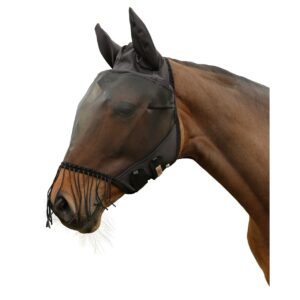 Masque anti-mouches pour cheval avec protection des oreilles et frange pour les naseaux Covalliero