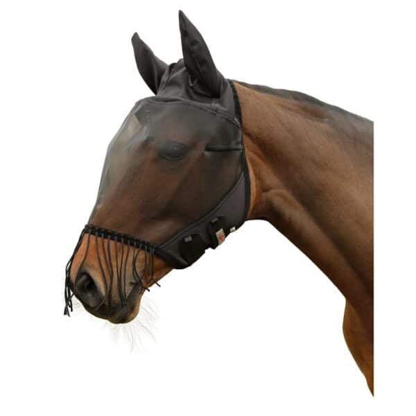 Masque anti-mouches pour cheval avec protection des oreilles et frange pour les naseaux Covalliero