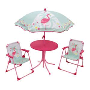 Table + 2 chaises + parasol enfant Fun House Flamingo