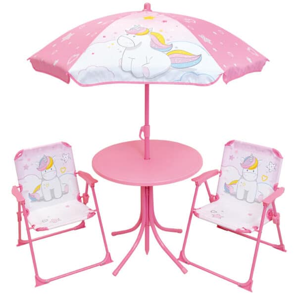 Table + 2 chaises + parasol fille Fun House Licorne