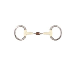 Mors olive pour cheval bague fine double articulation + rouleau en cuivre Soyo Happy mouth "contour"