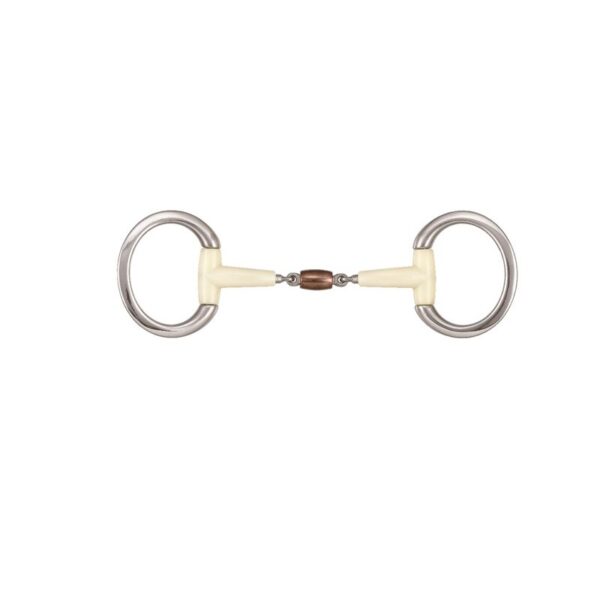 Mors olive pour cheval bague fine double articulation + rouleau en cuivre Soyo Happy mouth "contour"